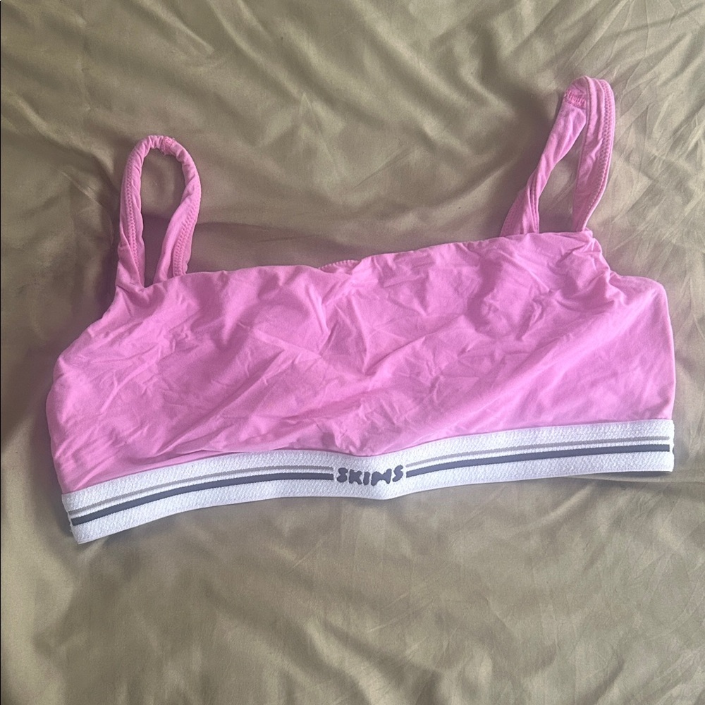 SKIMS Pink and White Bralette